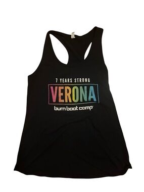 Burn Boot Camp Black Racerback Tank - 7 Years Strong